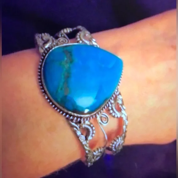 Turquoise 925 Sterling Silver Cuff Bracelet - Picture 1 of 2